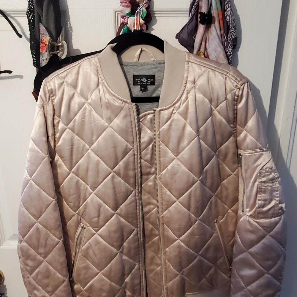 TopShop Silverish Pink Satin Bomber Jacket , lined